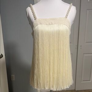 Boston Proper Cream Fringe Camisole with Pearl Straps
